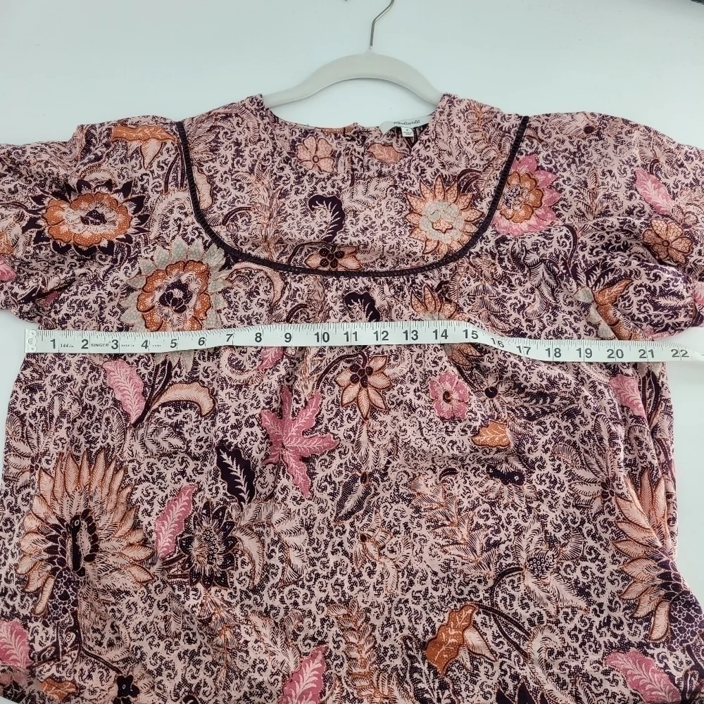 MADEWELL yoked short puff sleeve top in Bali bloom size Medium